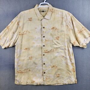 Tommy Bahama Mens Silk Hawaiian Shirt Tropical Print Button Short Sleeve Size L